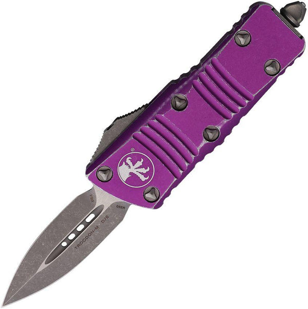 Microtech Auto Mini Troodon D/E OTF Distressed Violet Aluminum Apocalyptic Bohler M390 - Knives.mx