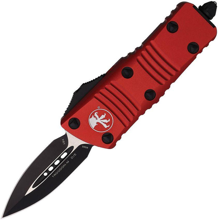 Microtech Auto Mini Troodon D/E OTF Red Aluminum Black Cerakote & Satin Bohler M390 - Knives.mx
