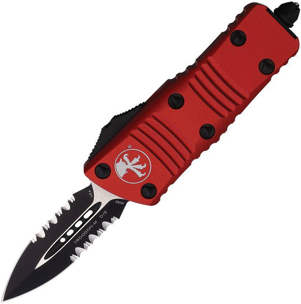 Microtech Auto Mini Troodon D/E OTF Red Aluminum Cerakote & Satin Serrated Bohler M390 - Knives.mx