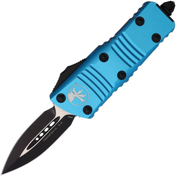 Microtech Auto Mini Troodon D/E OTF Turquoise Aluminum Black Cerakote Bohler M390 - Knives.mx