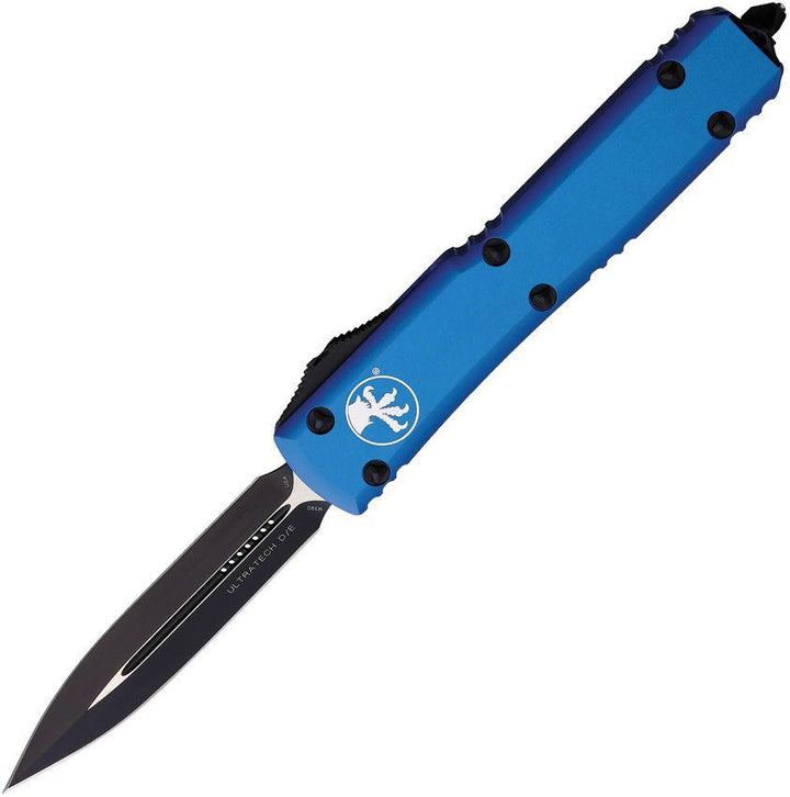 Microtech Auto Ultratech D/E Blue Aluminum Satin & Black Cerakote Bohler M390 - Knives.mx
