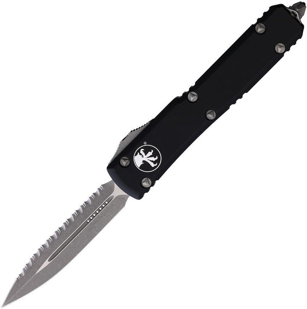 Microtech Auto Ultratech D/E OTF Black Anodized Aluminum Apocalyptic Serrated Bohler M390 - Knives.mx