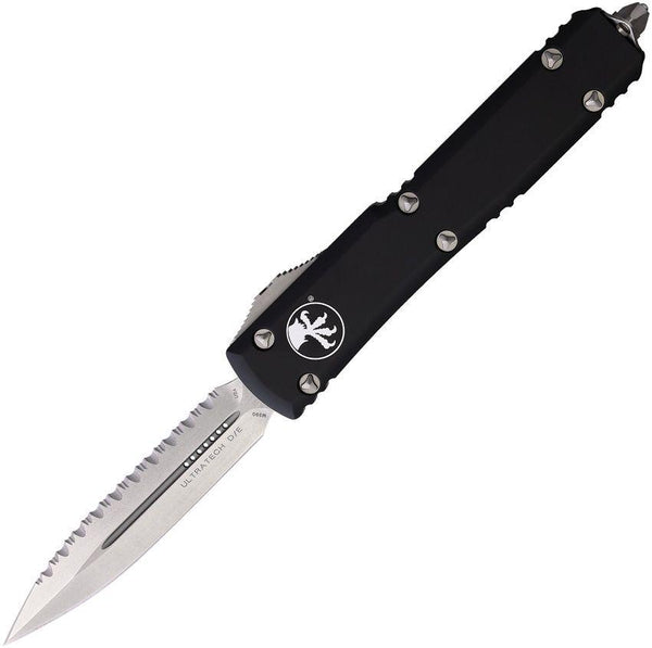 Microtech Auto Ultratech D/E OTF Black Anodized Aluminum Stonewash Serrated Bohler M390 - Knives.mx