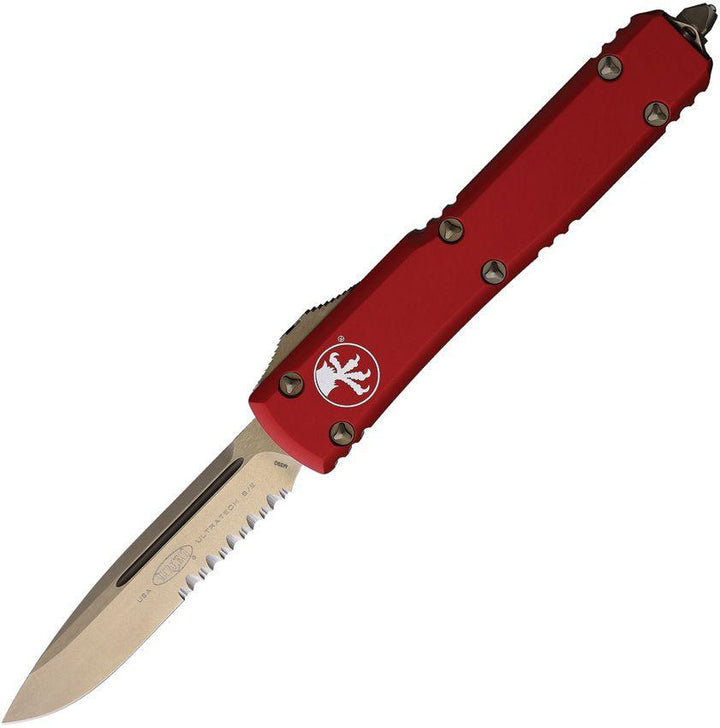 Microtech Auto Ultratech S/E OTF Red Anodized Aluminum Bronze Serrated Bohler M390 - Knives.mx