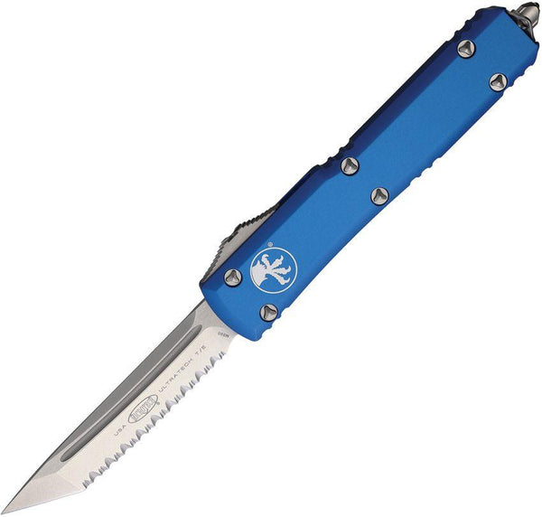 Microtech Auto Ultratech T/E Blue Anodized Aluminum F/S Stonewash Tanto Bohler M390 - Knives.mx