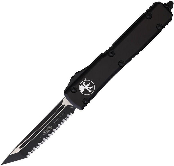 Microtech Auto Ultratech T/E OTF Black Aluminum Full Serrated Tanto Bohler M390 - Knives.mx