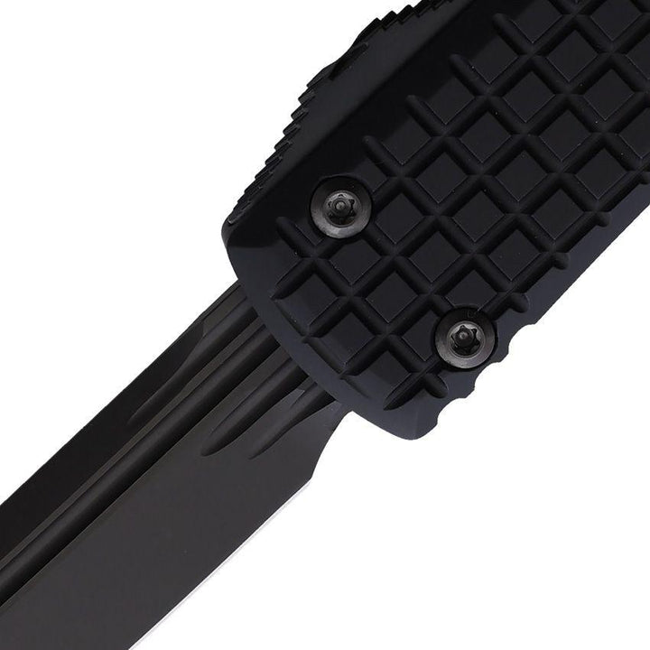 Microtech Auto Ultratech T/E OTF Blackout Frag Pattern Aluminum DLC Coated Tanto Bohler M390 - Knives.mx