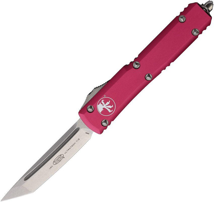 Microtech Auto Ultratech T/E OTF Pink Anodized Aluminum Stonewash Tanto Bohler M390 - Knives.mx