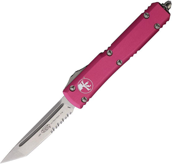 Microtech Auto Ultratech T/E OTF Pink Anodized Aluminum Stonewash Tanto Bohler M390 - Knives.mx