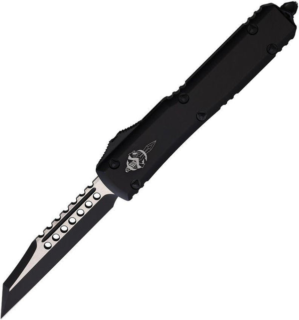 Microtech Auto Ultratech Warhound OTF Black Anodized Aluminum Cerakote & Satin Wharncliffe Bohler M390 - Knives.mx