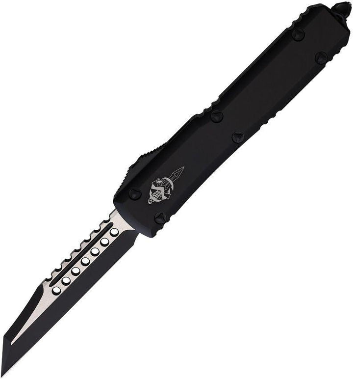Microtech Auto Ultratech Warhound OTF Black Anodized Aluminum Cerakote & Satin Wharncliffe Bohler M390 - Knives.mx