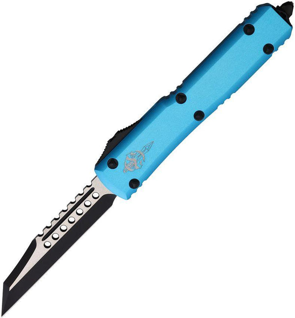 Microtech Auto Ultratech Warhound Tactical Turquoise Aluminum Wharncliffe Bohler M390 - Knives.mx