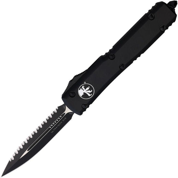 Microtech Auto Ut D/E Black Anodized Aluminum Partially Serrated Satin & Cerakote Bohler M390 - Knives.mx
