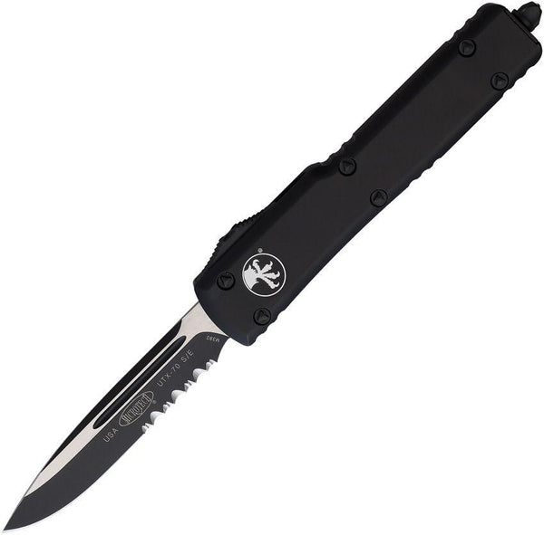 Microtech Auto UTX-70 S/E OTF Black Anodized Aluminum Cerakote & Satin Serrated Bohler M390 - Knives.mx