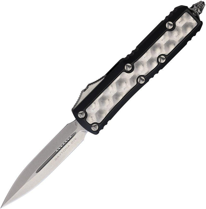 Microtech Auto UTX-85 Daytona D/E OTF Black Aluminum w Bubble Insert Stonewash Bohler M390 - Knives.mx