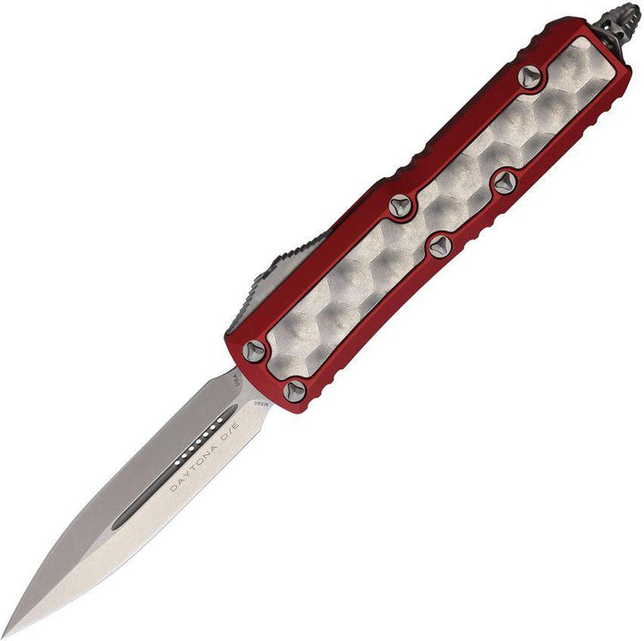 Microtech Auto UTX-85 Daytona D/E OTF Red Aluminum w Bubble Insert Stonewash Bohler M390 - Knives.mx