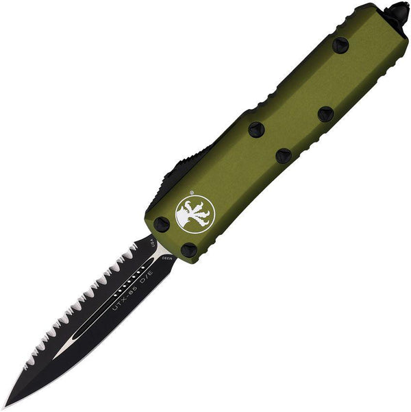 Microtech Auto UTX-85 D/E OTF OD Green Aluminum Cerakote & Satin Serrated Bohler M390 - Knives.mx
