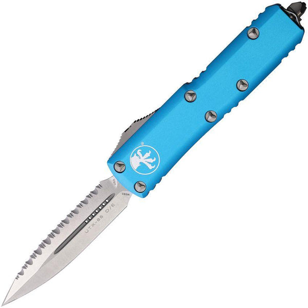 Microtech Auto UTX-85 D/E OTF Turquoise Anodized Aluminum Stonewash Serrated Bohler M390 - Knives.mx