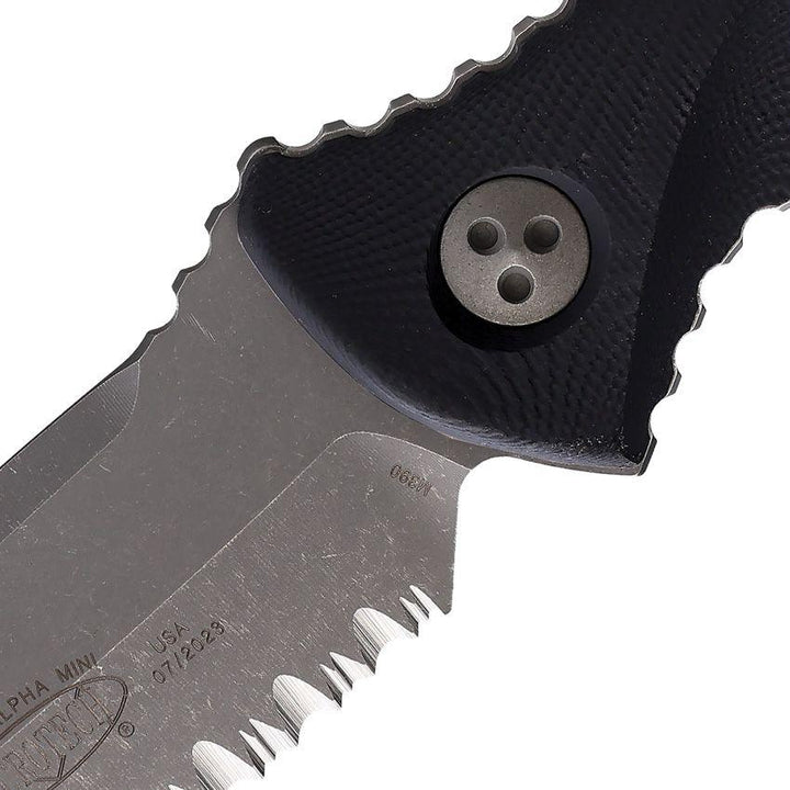 Microtech Socom Alpha Mini T/E Black G10 Apocalyptic Full Serrated Tanto Bohler M390 - Knives.mx