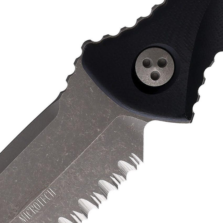 Microtech Socom Alpha Mini T/E Black G10 Apocalyptic Partially Serrated Tanto Bohler M390 - Knives.mx