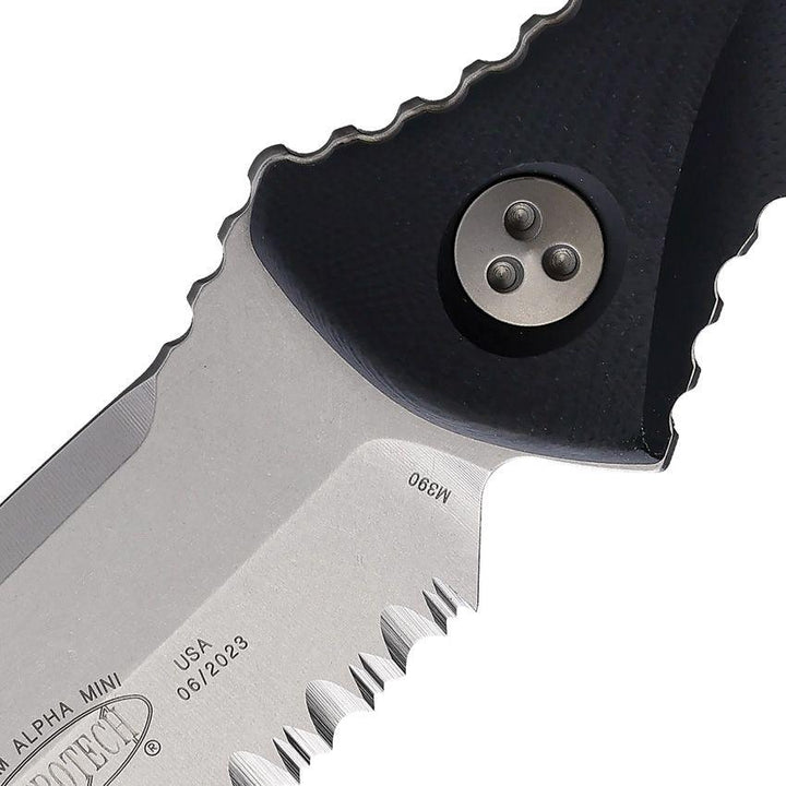 Microtech Socom Alpha Mini T/E Black G10 Stonewash Partially Serrated Tanto Bohler M390 - Knives.mx