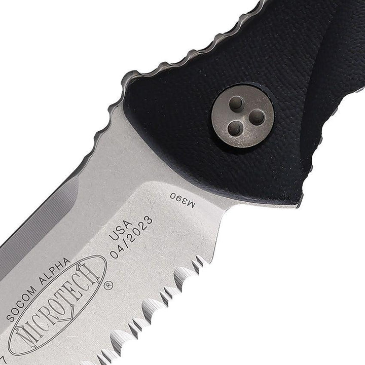Microtech Socom Alpha S/E Black G10 Stonewash Partially Serrated Bohler M390 - Knives.mx