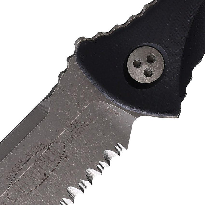 Microtech Socom Alpha T/E Black G10 Apocalyptic Full Serrated Tanto Bohler M390 - Knives.mx