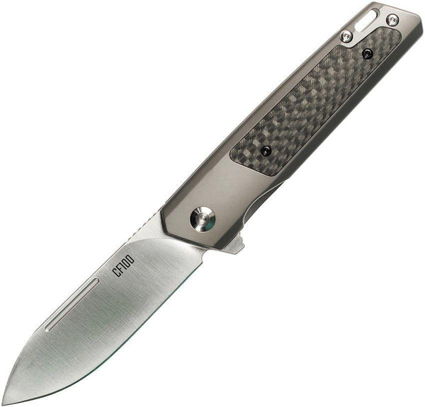 Ontario CF100 Linerlock Gray Stainless w CF Inlay Spear Point 14C28N Sandvik - Knives.mx