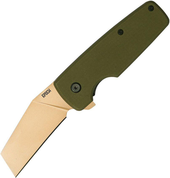 Ontario Epoch Framelock OD Green G10 w Stainless Back Tan Coated D2 - Knives.mx