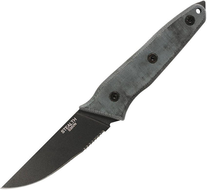 Ontario Stealth Fixed Blade Black Linen Micarta Partially Serrated S35VN - Knives.mx