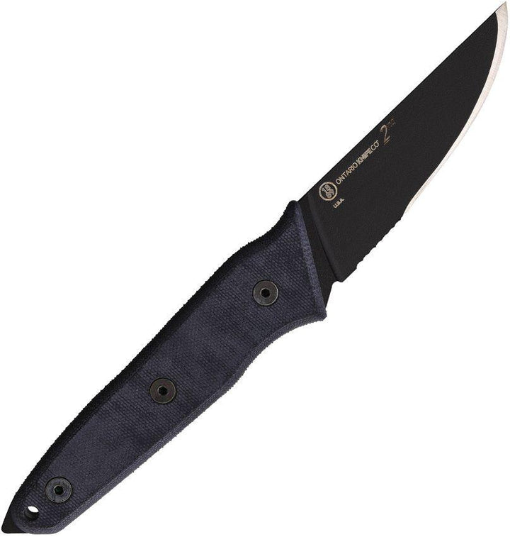 Ontario Stealth Fixed Blade Second Black Linen Micarta Partially Serrated S35VN - Knives.mx