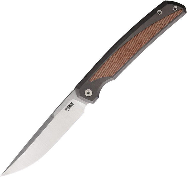 Peña Knives Sicario Framelock Titanium w Brown Micarta Inlay Satin CPM-M4 - Knives.mx