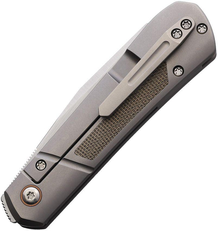 Peña Knives XL Raptor Framelock Gray Titanium w Green Micarta Inlay Satin Bohler M390 - Knives.mx