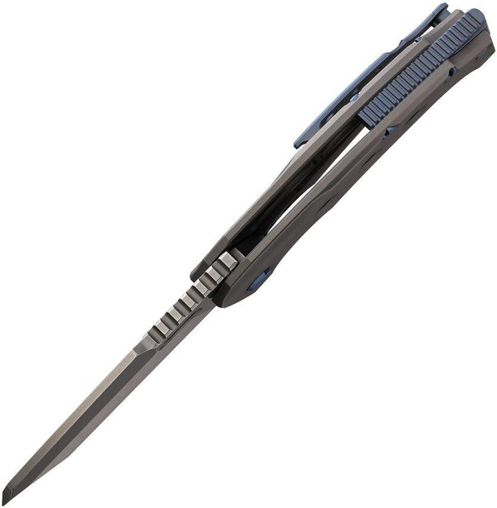 PMP Knives Titano Framelock Gray Titanium Stonewash Tanto Bohler M390 - Knives.mx