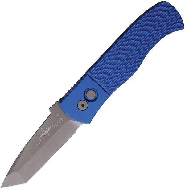 Pro Tech Auto Emerson CQC7 Blue Anodized Aluminum Stonewash Chisel Tanto 154CM - Knives.mx