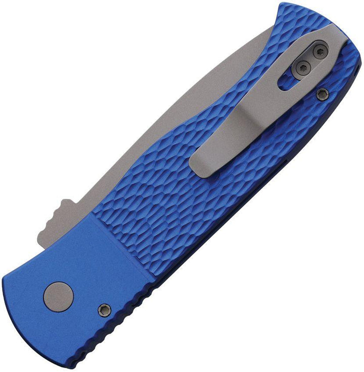 Pro Tech Auto Emerson CQC7 Blue Anodized Aluminum Stonewash Chisel Tanto 154CM - Knives.mx