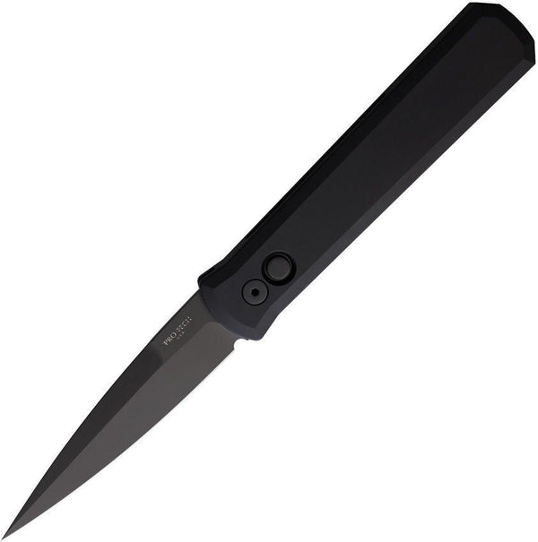 Pro Tech Auto Godfather Button Lock Black Anodized Aluminum DLC Spear Point 154CM - Knives.mx