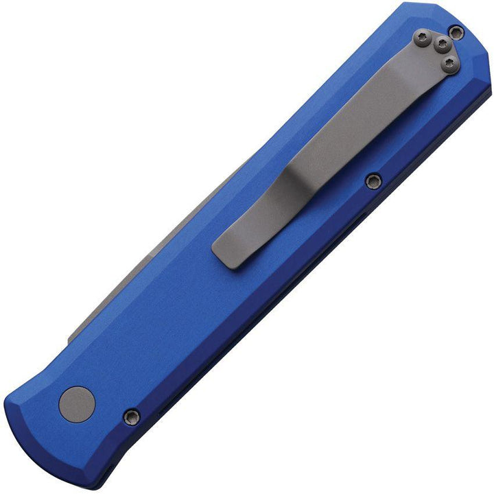 Pro Tech Auto Godfather Button Lock Blue Anodized Aluminum Bead Blast Spear Point 154CM - Knives.mx