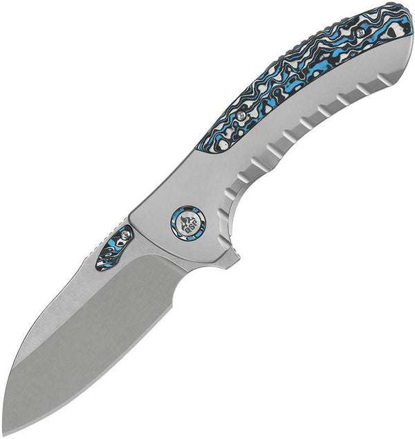 QSP Knife Capybara Framelock Bead Blast Titanium w Blue Carbon Fiber Stonewash Bohler M390 - Knives.mx