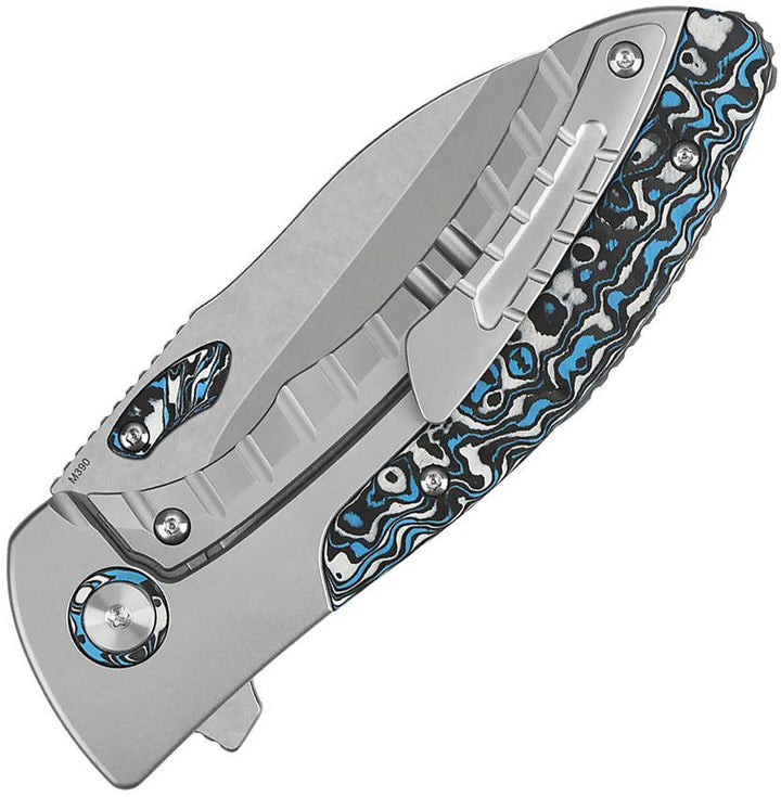 QSP Knife Capybara Framelock Bead Blast Titanium w Blue Carbon Fiber Stonewash Bohler M390 - Knives.mx