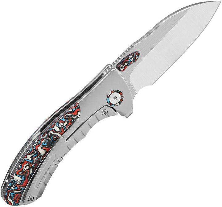 QSP Knife Capybara Framelock Bead Blast Titanium w Red Carbon Fiber Satin Bohler M390 - Knives.mx