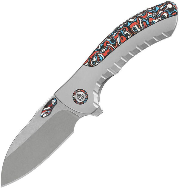 QSP Knife Capybara Framelock Bead Blast Titanium w Red Carbon Fiber Stonewash Bohler M390 - Knives.mx