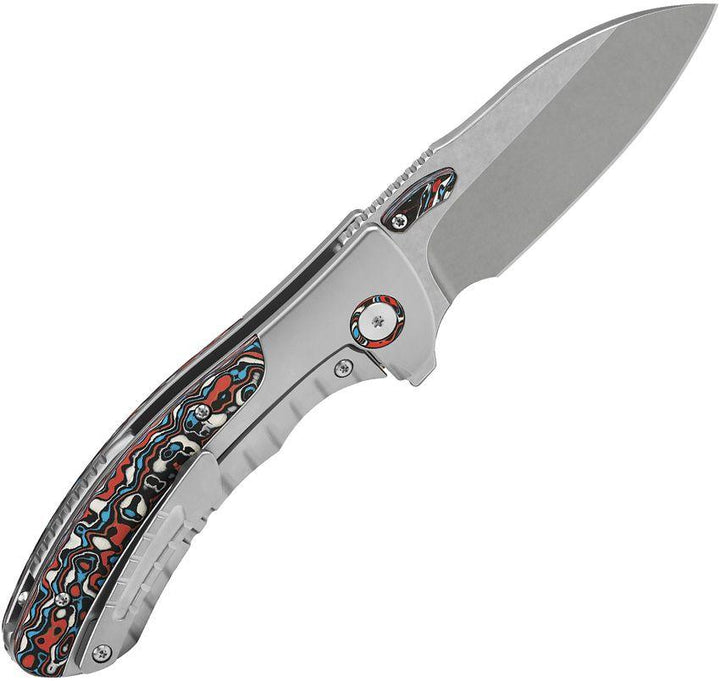 QSP Knife Capybara Framelock Bead Blast Titanium w Red Carbon Fiber Stonewash Bohler M390 - Knives.mx