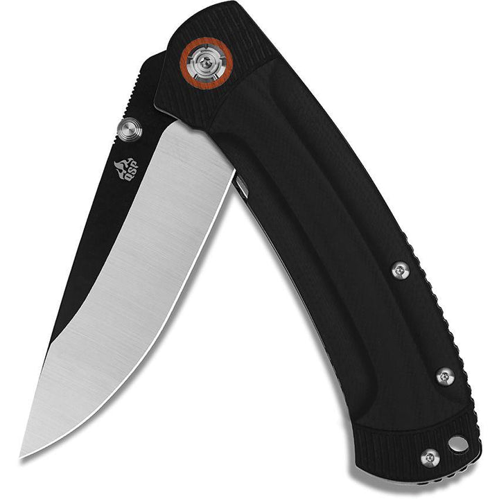 QSP Knife Copperhead Linerlock Black G10 Black Stonewash & Satin 14C28N Sandvik - Knives.mx