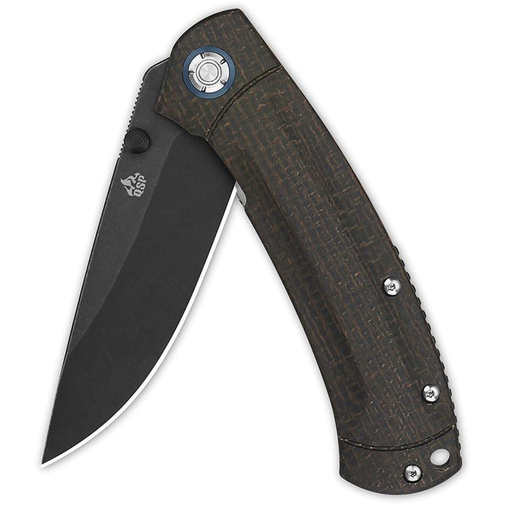 QSP Knife Copperhead Linerlock Dark Brown Micarta Black Stonewash 14C28N Sandvik - Knives.mx