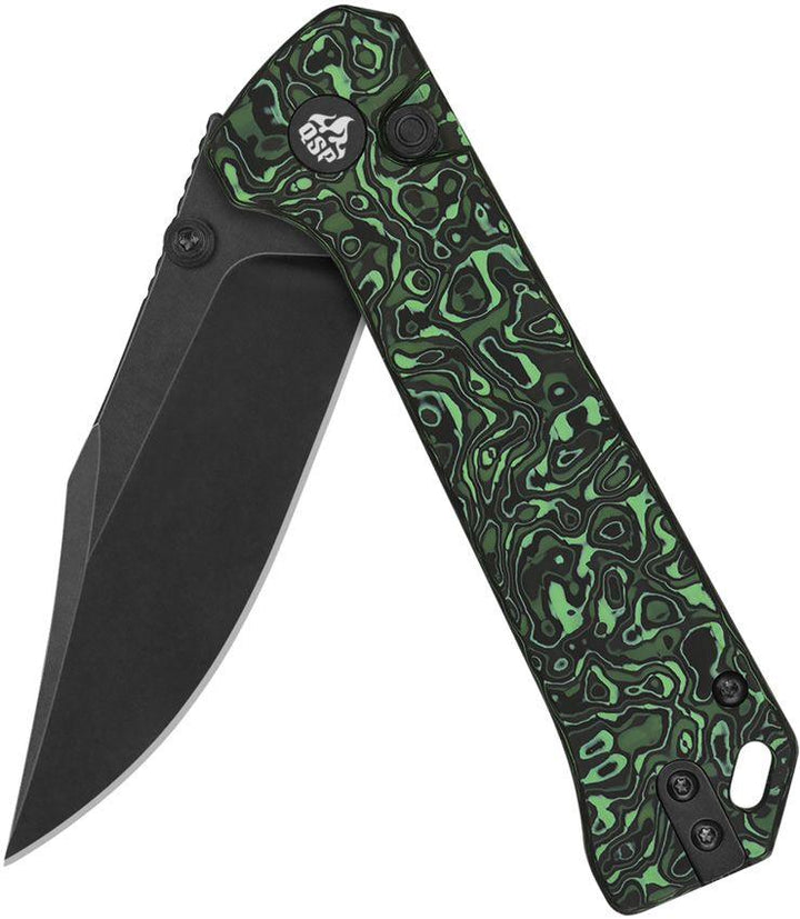 QSP Knife Grebe Green CF Black Stonewashed S35VN - Knives.mx