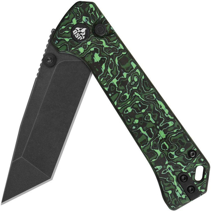 QSP Knife Grebe T Green CF Black Stonewashed Tanto S35VN - Knives.mx