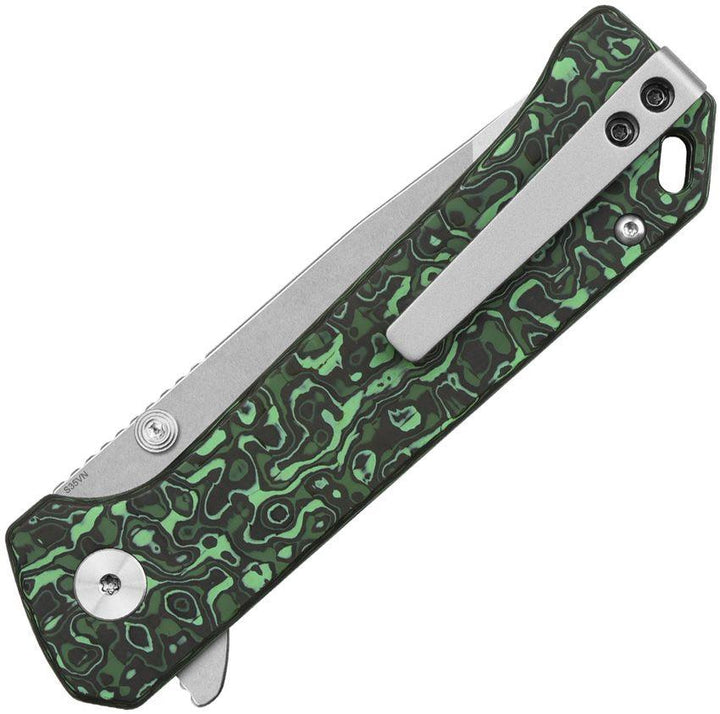 QSP Knife Grebe T Green CF Stonewashed Tanto S35VN - Knives.mx