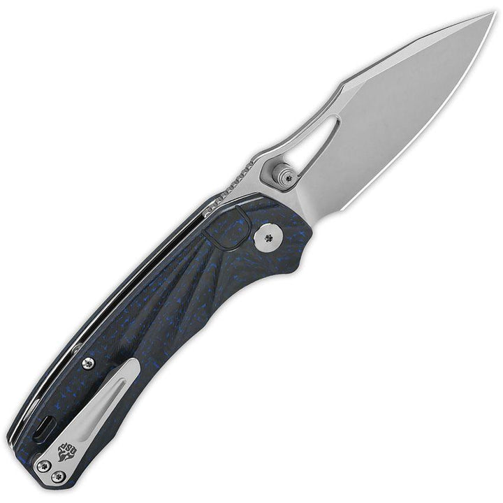 QSP Knife Hornbill Linerlock Blue Sculpted Carbon Fiber Stonewash S35VN - Knives.mx