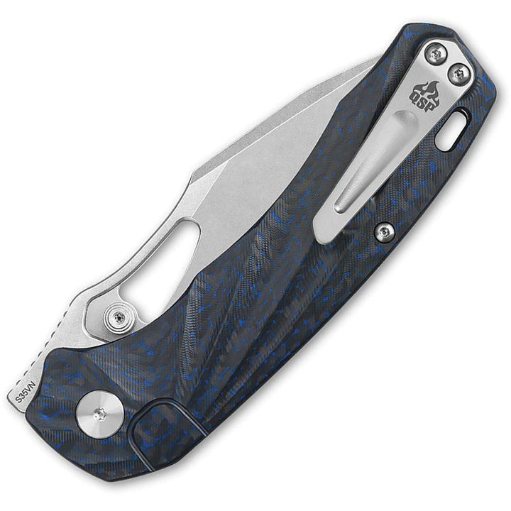 QSP Knife Hornbill Linerlock Blue Sculpted Carbon Fiber Stonewash S35VN - Knives.mx